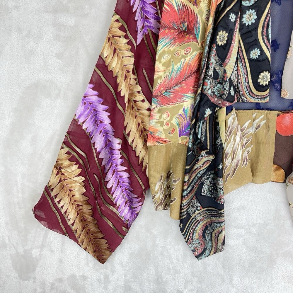Vtg Sterling Styles Kimono Cardigan One Size Patchwork ArtSilk Sheer Whimsygoth - Picture 3 of 12